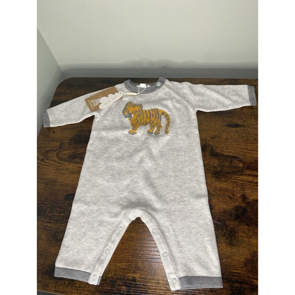 Angel Dear Baby Boys Tiger Gray Longall Romper 0-3 Month NEW Baby Shower Gift